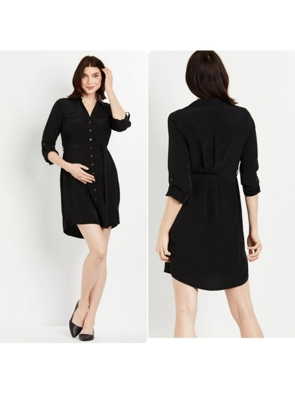 NWT: Motherhood Black Maternity Shirt Dress with Waist Tie